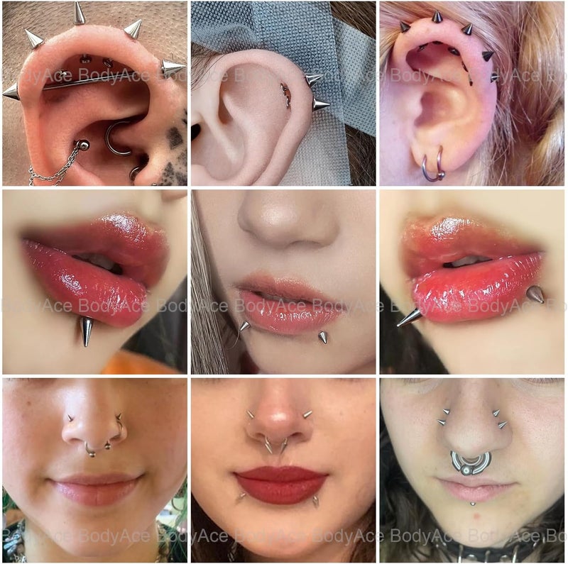 BodyAce Threadless Spike Flact Back Earrings Cartilage Lip Rings, 16G Stainless Steel Daith Helix Tragus Studs, Push in Rook Lobe Lip Piercing for Women Men - Image 5